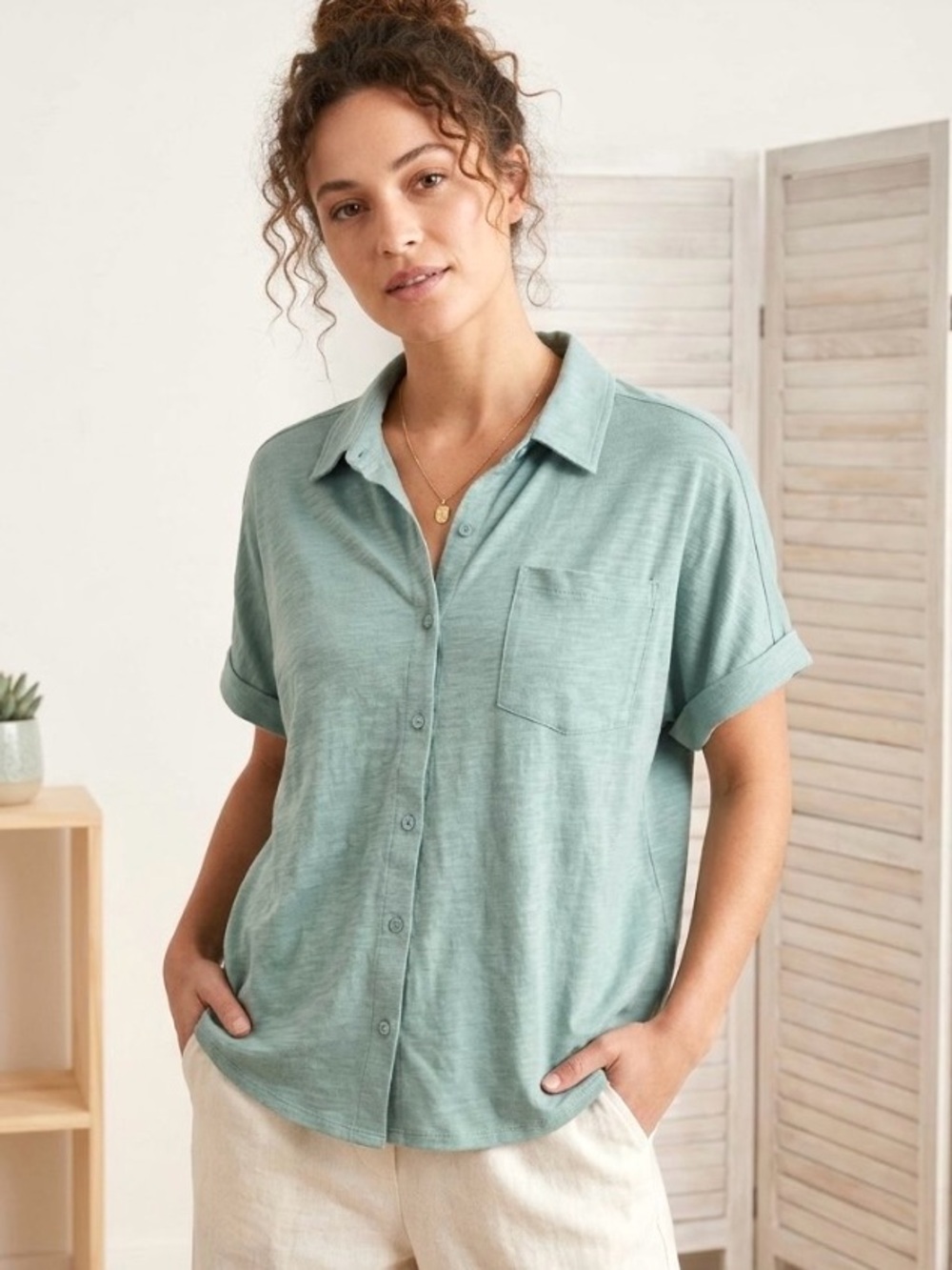 Pact Shirt Short-Sleeve Button Front Sage Green XL